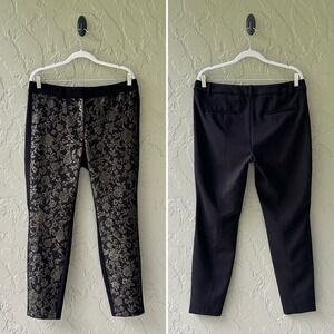 White House Black Market 12 Black The Skinny Gold Floral Detail Ankle Pants NWOT